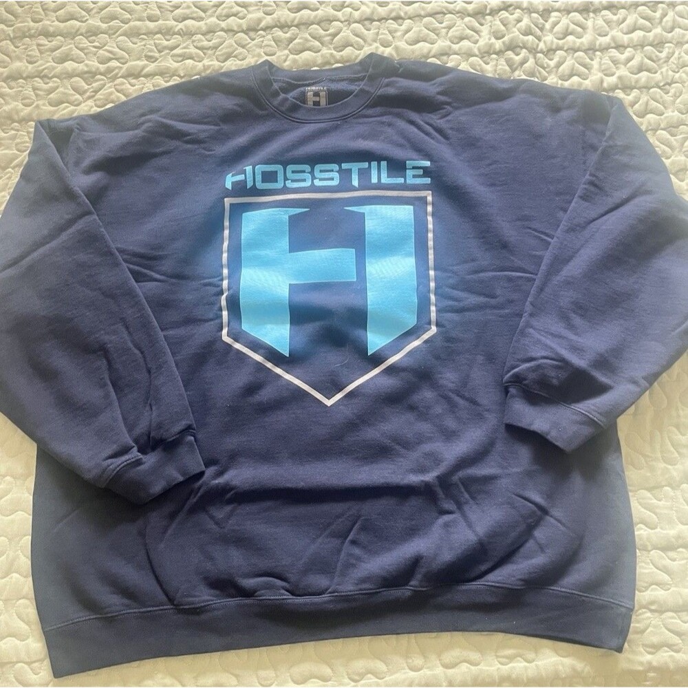 Men’s 3XL Hoodie Navy Blue Sweatshirt Pullover Hosstile Gym Fitness Workout